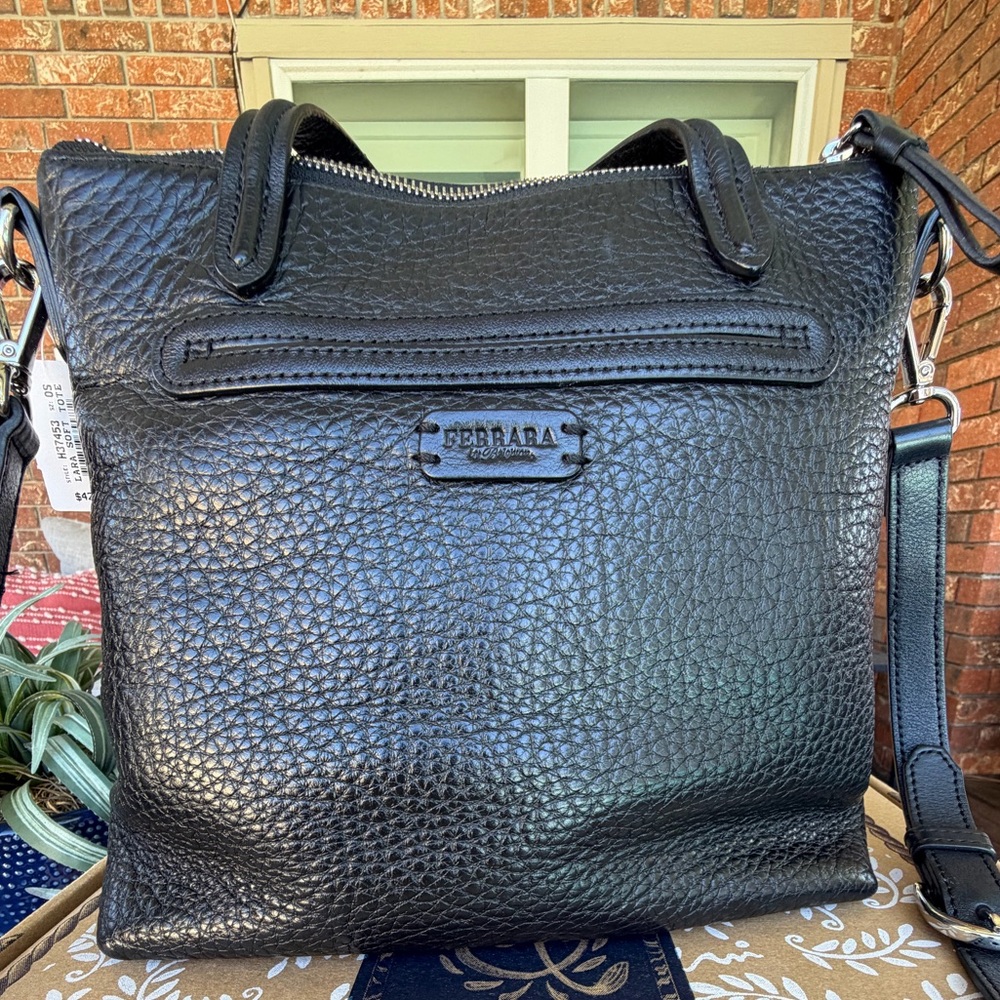 Brighton Lara Soft Tote Ferrara Collection Black Embossed Leather Tote/Crossbody - Picture 2 of 13